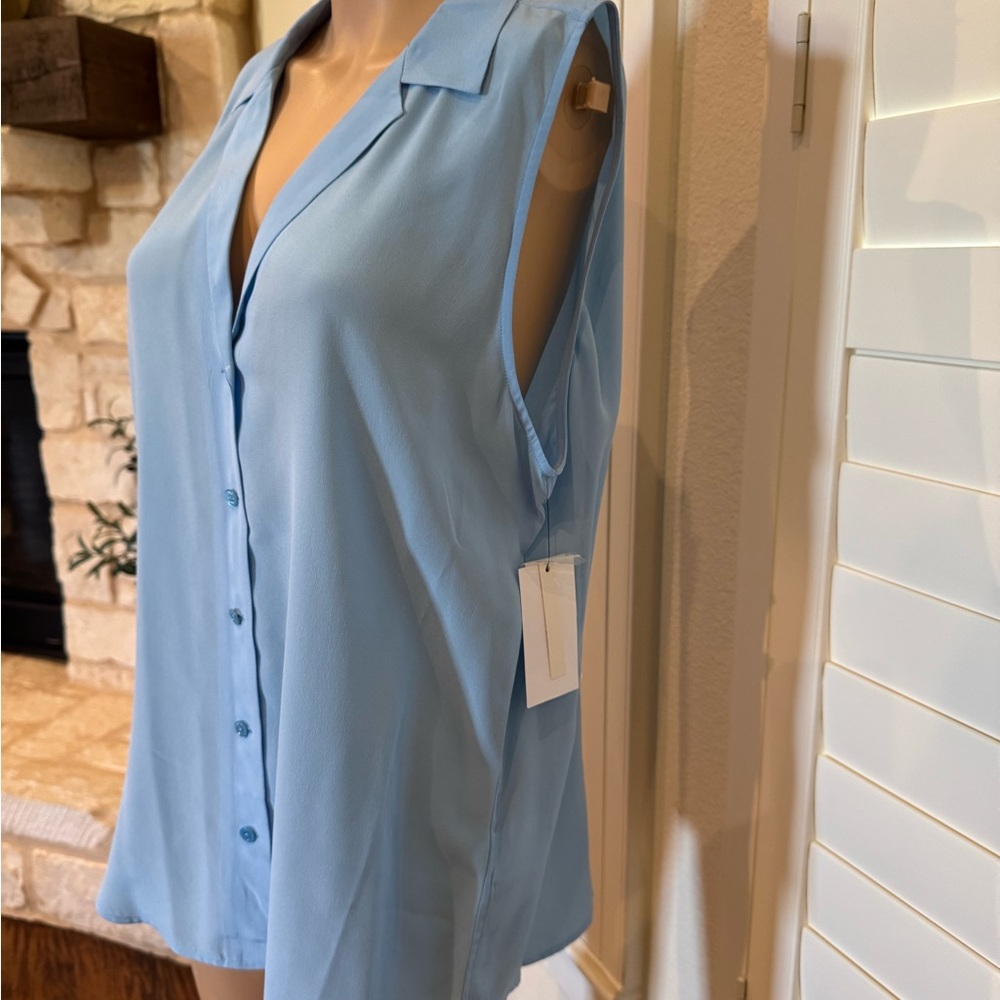 NWT Equipment Parisian Blue Sleeveless Button-Up Silk Blouse large